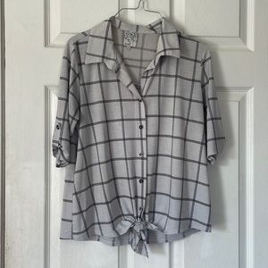 Naïf white grey gray half sleeve button up v neck blouse shirt top M dress top